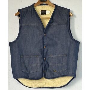 VTG Roebucks Sherpa Denim Vest Jean Chores Work Size Large Men's